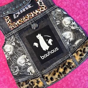 XL Punk Rock Dog Battle Jacket: Bauhaus & The Cure Patches