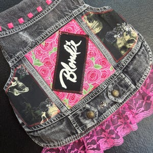 Punk Rock Dog Battle Vest: Blondie Patch, Hot Pink Lace, Skull Panels