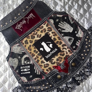 XXL Punk Rock Dog Battle Vest: Bauhaus, Christian Death and Siouxsie Patches. Velvet Bat, Mystical Side Panels and Black Lace Skirt.