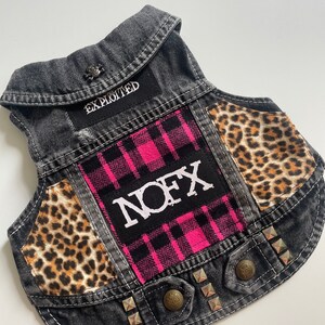 Medium Dog Battle Jacket: NOFX, Exploited Patches, Pink Plaid & Leopard