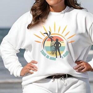 Retro Surfing Cowgirl Sweatshirt Gift For beach loving Women & teen, Trendy SurfClub crewneck, Surfing Friends gift, coastal sweatshirt gift