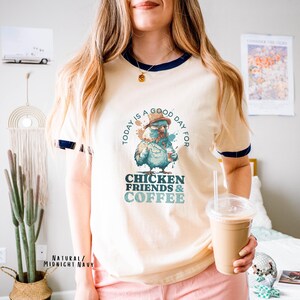 Chicken and Coffee Unisex T-Shirt, Funny Chicken Shirt, Coffee Lover Gift, Farm Animal Tee, Rooster Top, Chicken Mom gift, Caffeine humor,