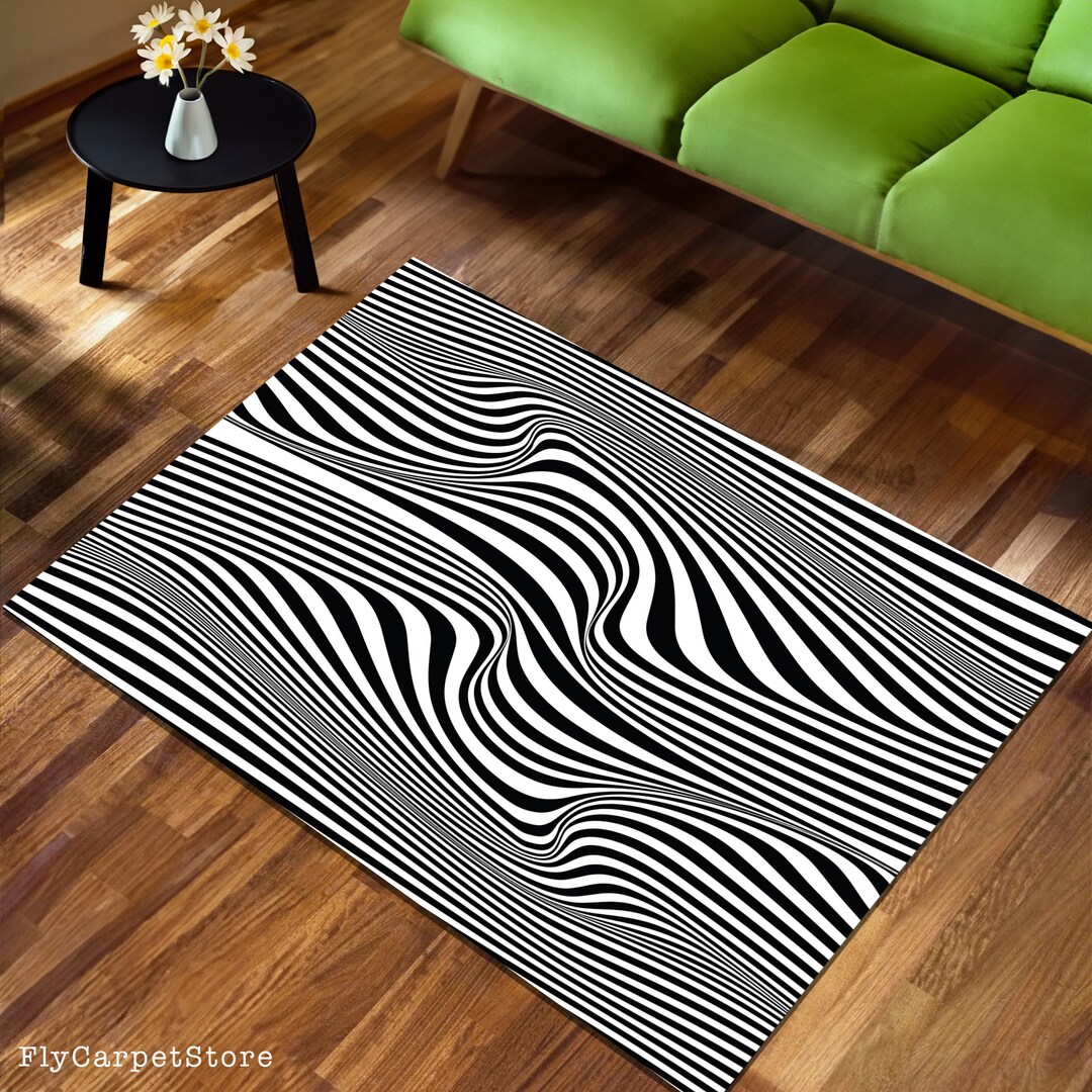 Optical Illusion Rug Black and White Printed Rug Psychedelic Etsy