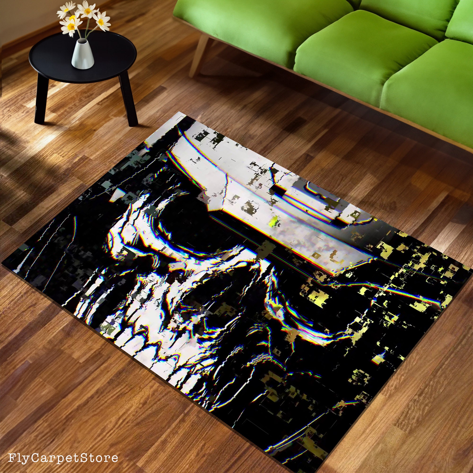 Discover Aesthetic Skull Design Rug, Washable Decorative Rug with Pixel Design, Stain Resistant, Decorative Printed Non Slip Rug for Home Decor