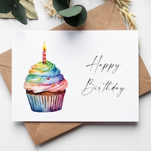 Daughter Son Birthday Card PRINTABLE DOWNLOADABLE, Card for Her Him, Instant Digital Download, Print at Home, Happy Birthday Gift, Cupcake