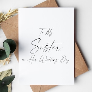 Cartões para o dia do casamento, IMPRIMÍVEIS PARA DOWNLOAD, Presente para irmã, Para minha irmã, Casamento, Download digital instantâneo, Cartão com envelope