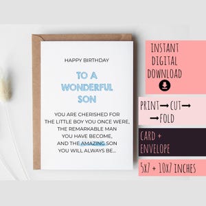 Geburtstagskarte für Sohn HERUNTERLADEN druckbar, alles Gute zum Geburtstag, sofortiger digitaler Download von Mama Papa Eltern, Erwachsener Teenager Sohn