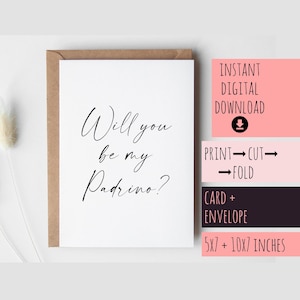 Tarjeta de felicitación "¿Quieres ser mi padrino?" (DESCARGA IMPRIMIBLE), Regalo de propuesta de padrino, PDF descargable digital instantáneo.