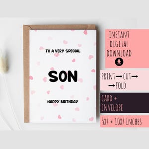 Geburtstagskarte für Sohn HERUNTERLADEN druckbar, alles Gute zum Geburtstag, sofortiger digitaler Download von Mama Papa Eltern, Erwachsener Teenager Sohn
