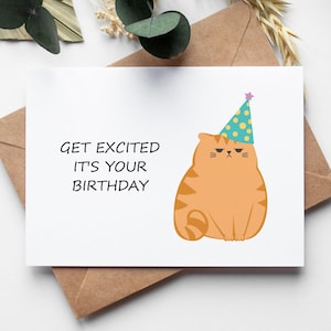 Carte d'anniversaire imprimable chat, carte de joyeux anniversaire drôle à télécharger pour lui elle, téléchargement numérique instantané