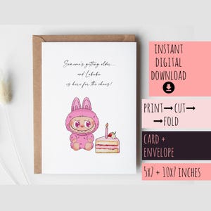 Labubu Monster Geburtstagskarte PRINTABLE DOWNLOAD für Tochter Sohn, 1.21 24.13.16.18.Patenkind Patenkind Enkelin Enkel