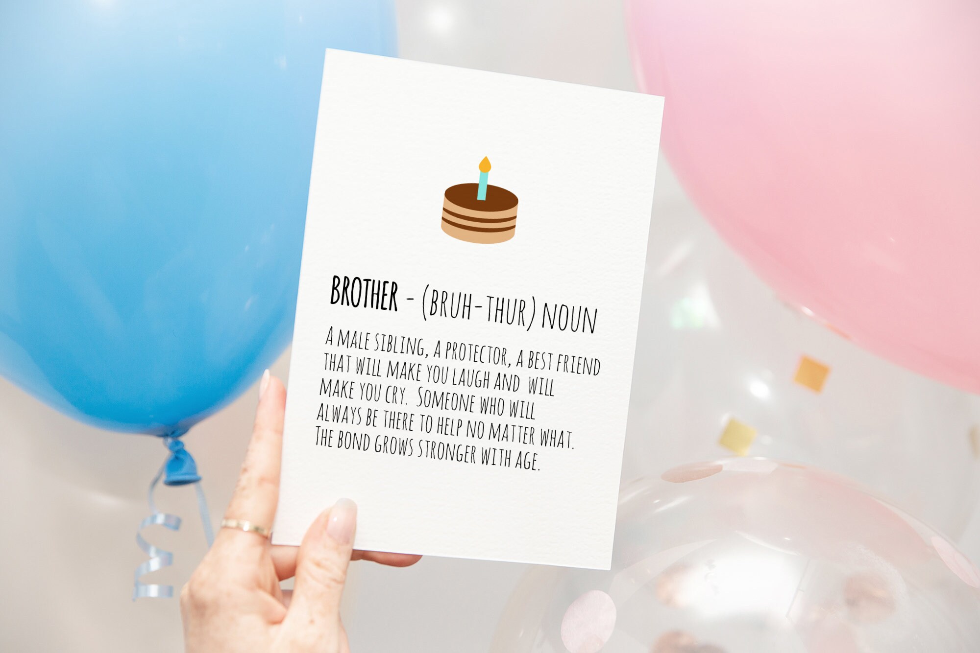 Happy Birthday Brother Karte – Mit Herzen & Sternen, Handgefertigt In Großbritannien, Mit Umschlag