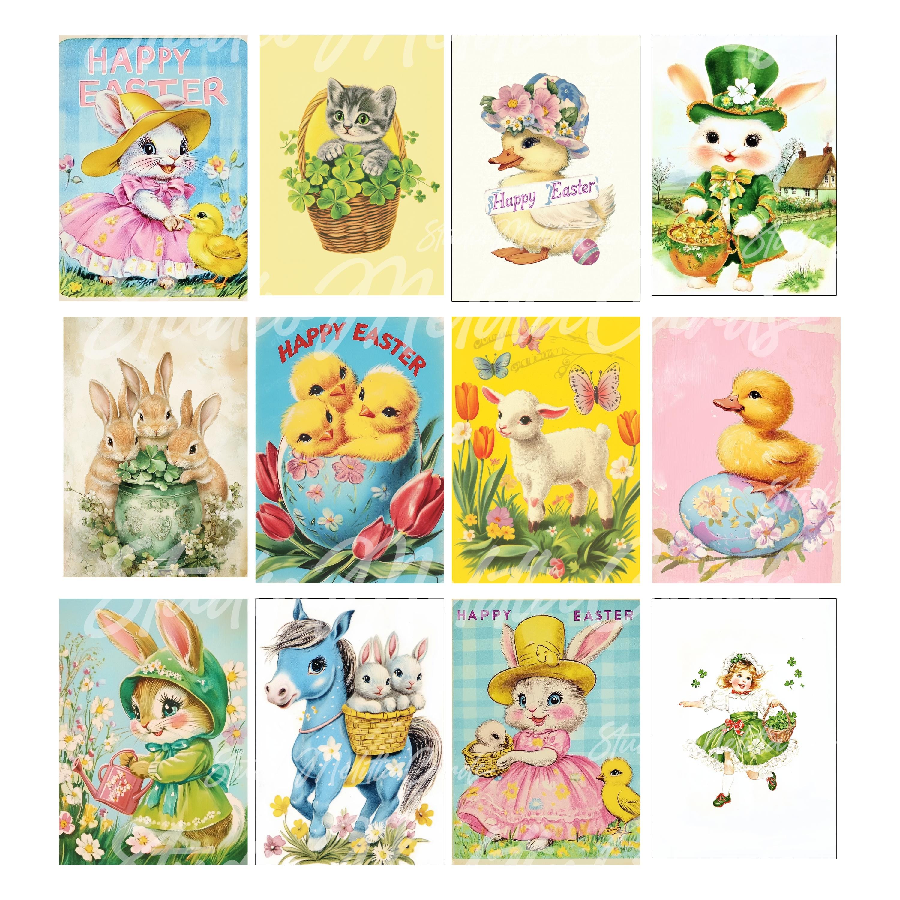 Vintage Easter Card Images Kitsch Animal Cute Bunnies Lambs Chicks ...