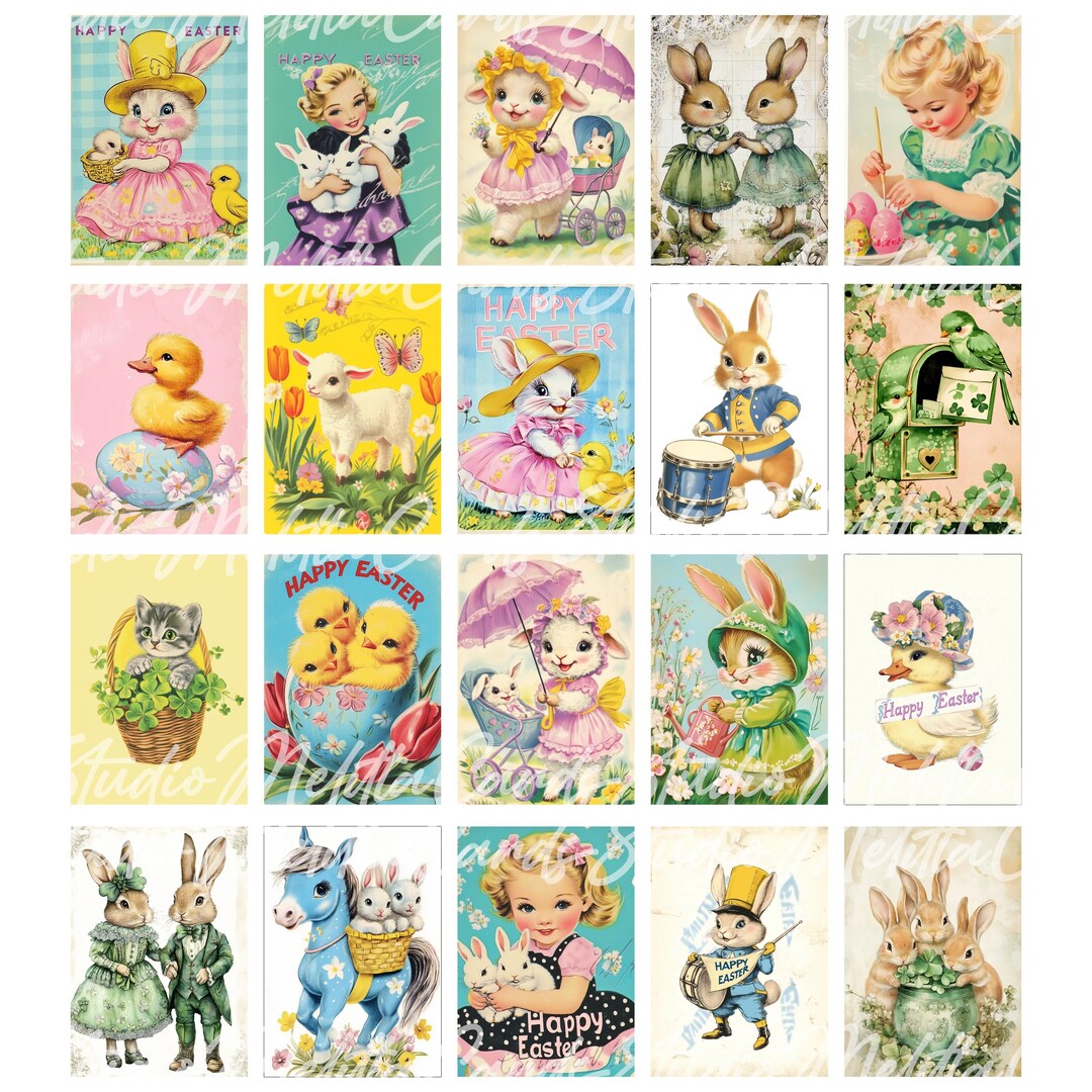 Vintage Easter Animal Cards | Kitsch Printable Collage Sheet (PDF) - Etsy