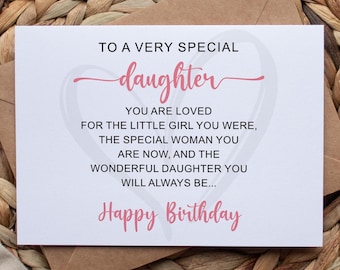 Carte d'anniversaire fille, message spécial, imprimable (téléchargement numérique)