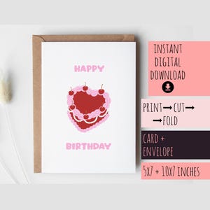 Geburtstagskarte DIGITAL DOWNLOAD druckbare Vintage Kuchen, alles Gute zum Geburtstag sofort herunterladbare für ihre Tochter Mutter Frau Freundin