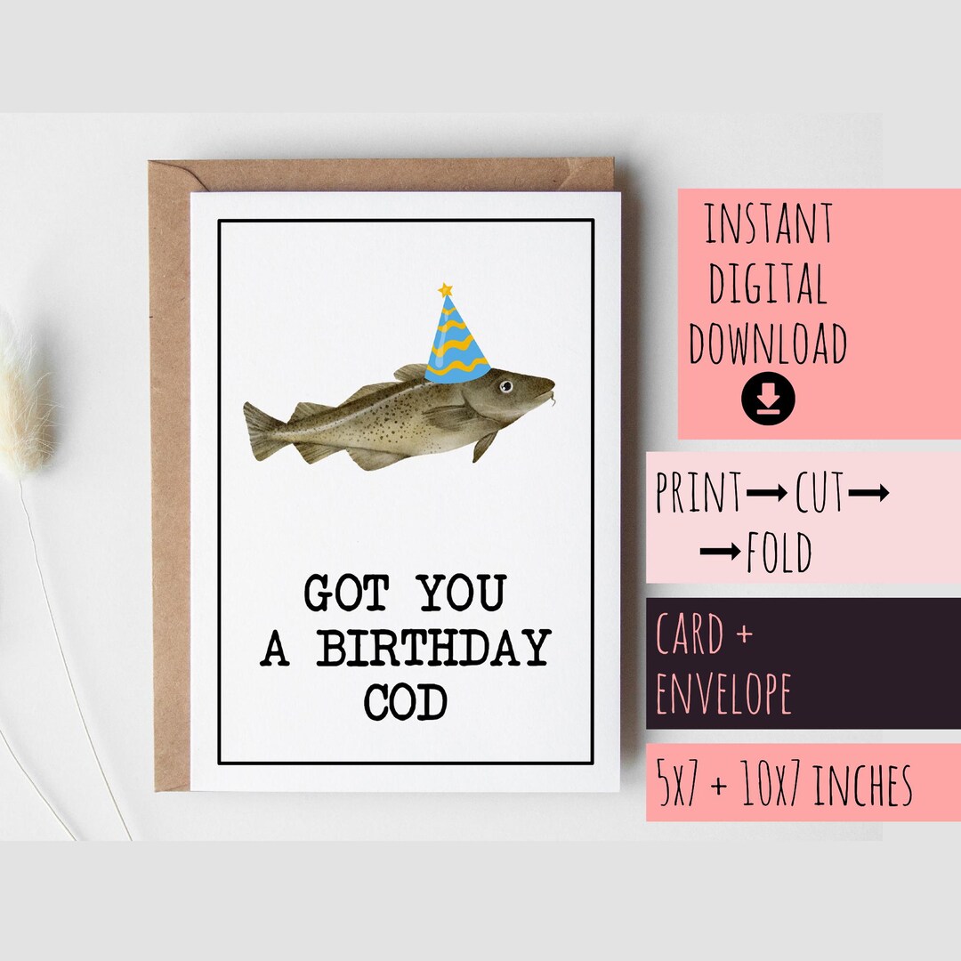 Birthday Card PRINTABLE DOWNLOAD - Rude Funny Instant Digital PDF Fish ...