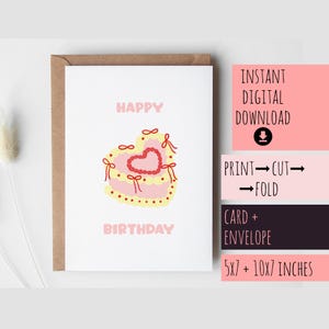 Geburtstagskarte DIGITAL DOWNLOAD druckbare Vintage Kuchen, alles Gute zum Geburtstag sofort herunterladbare für ihre Tochter Mutter Frau Freundin