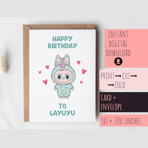 Carte d'anniversaire Labubu les monstres à télécharger pour fille fils, 1er 21 24 13 16 18 filleule filleul petite-fille petit-fils