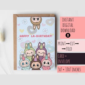 Labubu Monster Geburtstagskarte PRINTABLE DOWNLOAD für Tochter Sohn, 1.21 24.13.16.18.Patenkind Patenkind Enkelin Enkel