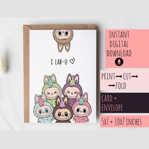 Labubu Monster Geburtstagskarte PRINTABLE DOWNLOAD für Tochter Sohn, 1.21 24.13.16.18.Patenkind Patenkind Enkelin Enkel