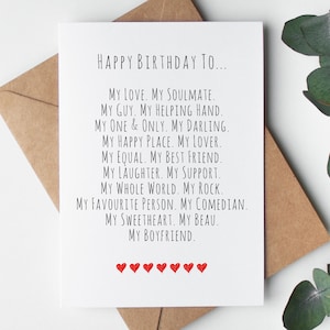 Tarjeta de cumpleaños para novio, novia y pareja (descarga digital) con sobre.