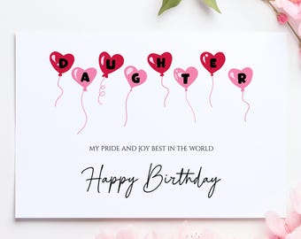 Carte d'anniversaire fille, ballons coeur, imprimable (téléchargement numérique)