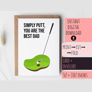 Cartão de Dia dos Pais com Trocadilho de Golfe para Pai para Imprimir, Presente para Avô, Engraçado de Filha e Filho, para Marido e Namorado, Download Digital com Envelope