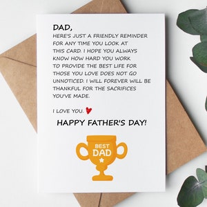 Tarjeta del Día del Padre para papá imprimible de esposa, niños, hijos, hijo e hija, regalo para papá, descarga digital instantánea para esposo con sobre