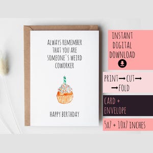 TÉLÉCHARGEMENT IMPRIMABLE de carte de voeux de collègue, cadeau d'anniversaire de collègue, téléchargement numérique instantané, cadeau de meilleur ami de travail, compagnon d'ami drôle de travail