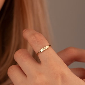 14K Solid Gold Personalized Name Ring Gold Initial Ring 14K Gold Jewellery Skinny Stackable Name Ring Gift for Her Gift For Mother image 1