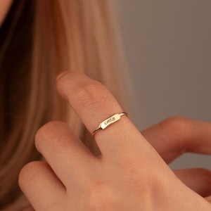 14K Solid Gold Personalized Name Ring - Gold Initial Ring - 14K Gold Jewellery - Skinny Stackable Name Ring - Gift for Her - Gift For Mother