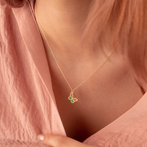14K Solid Gold Butterfly Necklace - Real Gold Mother Daughter Gifts - Enamel Butterfly Pendant - Tiny Butterfly Necklace - Gift For Mother