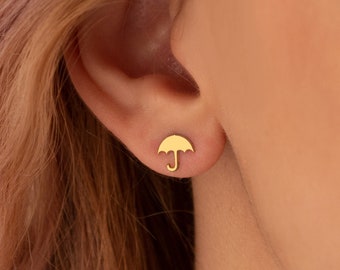 14K gouden kleine paraplu-oorringen - weerstekers - herfst geïnspireerde sieraden - kerstcadeau voor haar