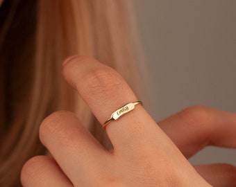 14K Solid Gold Personalized Name Ring - Gold Initial Ring - 14K Gold Jewellery - Skinny Stackable Name Ring - Gift for Her - Gift For Mother