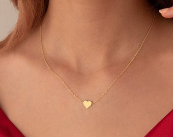 14K Solid Gold Minimalist Heart Necklace - 14K Gold Dainty Love Necklace  - Gift For Her - Real Gold Heart Necklace - Necklace For Women