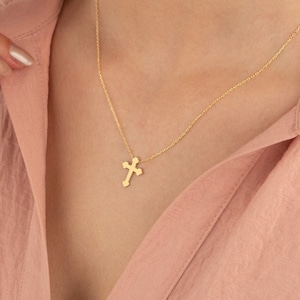 14K Real Gold Cross Pendant 14K Solid Gold Cross Necklace Christian Jewellery Boyfriend Gift Religious Jewellery Gifts image 1
