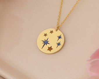 14K Gold North Star Necklace - 14K Gold Enamel Stars Necklace - Solid Gold Polaris &  Stars Necklace - 14K Gold Pole Star Necklace