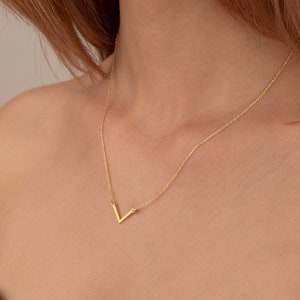 14K Solid Gold V Necklace 14K Real Gold Chevron Pendant Gold Minimalist V Necklaces Gift For Her Necklace For Women Gold Jewellery imagem 1