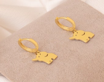 14K Baby Elefant Creolen - Elefant Ohrstecker - Niedliche Elefanten Ohrringe - Zierliche Ohrringe - Tier Schmuck - Geschenk für Kinder - Geschenk für Sie