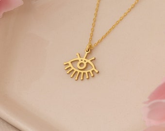 14K Solid Gold Evil Eye Necklace - 14K Gold Eye Necklace - Upside Down Evil Eye - Evil Eye Charm - Protection Charm - Real Gold Jewellery