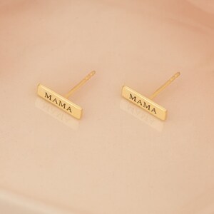 14K Solid Gold Minimalist Personalized Name Studs Earrings Real Gold Minimalist Custom Earrings 14K Gold Letter Studs Gift For Mother image 2