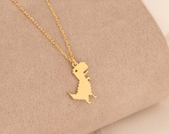 14K Solid Gold Little T-Rex Dinosaur Necklace - Real Gold Dino Charm - 14K Gold Funny Pendant - No Internet Gamer Necklace - Gift For Kids