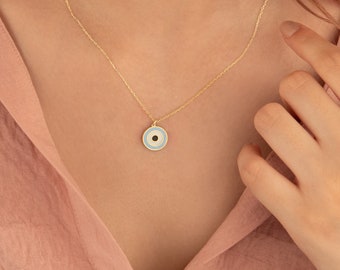 14K Solid Gold Nazar Necklace - 14K Gold Minimalist Evil Eye Necklace - Nazar Evil Eye Charm - Protection Charm - Real Gold Jewellery