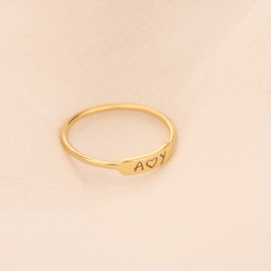 14K Solid Gold Personalized Name Ring Gold Initial Ring 14K Gold Jewellery Skinny Stackable Name Ring Gift for Her Gift For Mother image 2