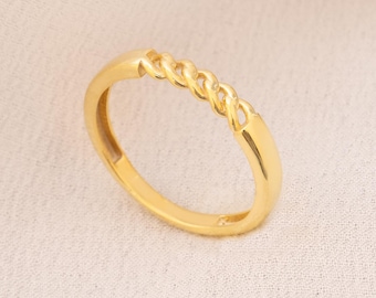 14K Gold Chain Ring, Simple Stackable Band, Christmas Gift for Her