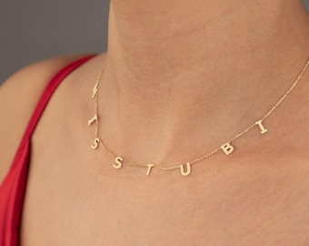 14K Custom Initials Necklace - Solid Gold Custom Letter Pendan- Spaced Letter Necklace - Personalized Gift - Name Jewellery