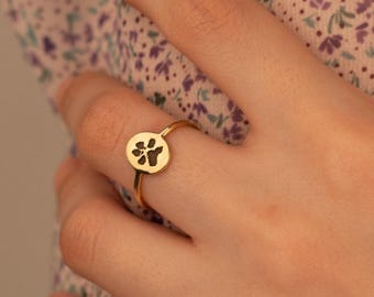 14K Gold Personalized Paw Ring - Custom Paw Print Ring - Skinny Stackable Paw Ring - Pet Memorial Gift