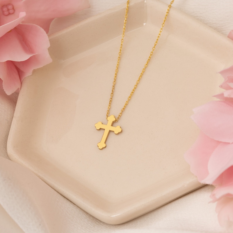 14K Real Gold Cross Pendant 14K Solid Gold Cross Necklace Christian Jewellery Boyfriend Gift Religious Jewellery Gifts image 2