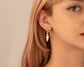 14K Solid Gold Dangle Triangle Earrings - Triangle Hoop Earrings - 14K Gold Jewellery - Everyday Earrings - Gift For Mother